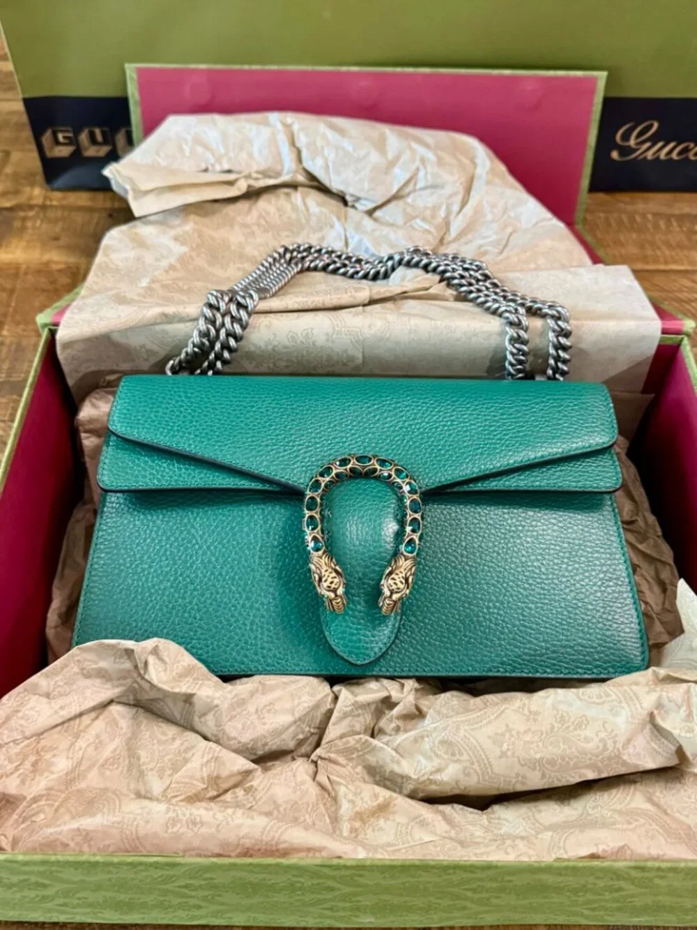 GUCCI Handbag Dionysus Dollar Calf/Strass Emerald #400249 CAOGX